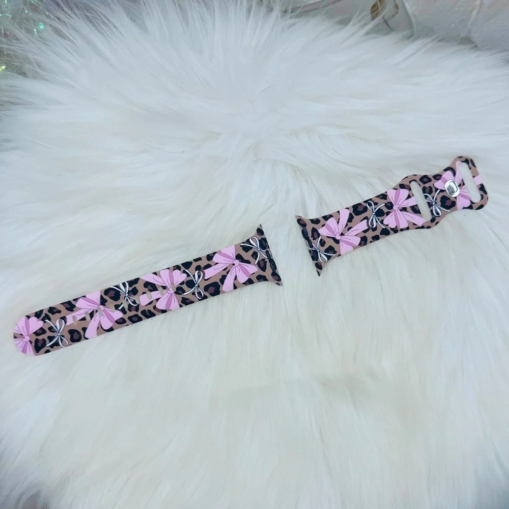 New Pink Bow & Leopard Watch Band For Apple Watch 38mm / 40mm / 41mm